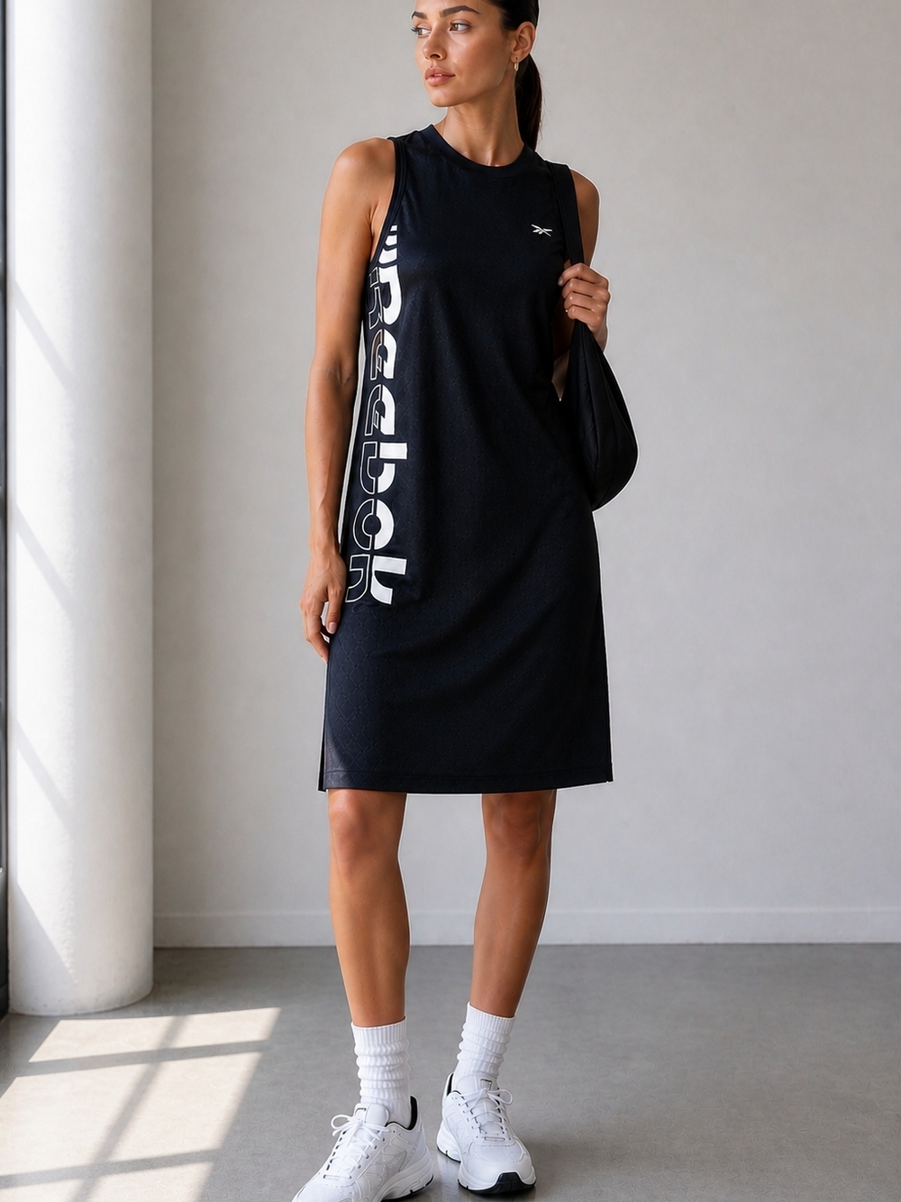 Reebok Black Athletic Tank Dress M Sleeveless Logo Sporty Shift